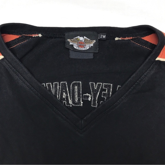 Harley Davidson Long Sleeve Shirt 2W Plus Women’s Jersey Stripe Black Orange - Picture 3 of 16